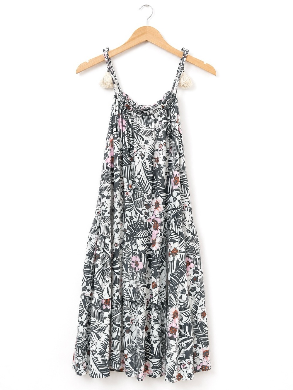 Art Class XL Tropical Floral Midi Dress Tassel Tie Boho Sundress Girls 14/16
